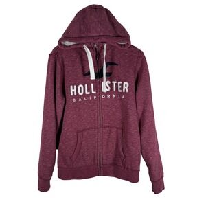 Vintage Y2K Hollister Sherpa Lined Hoodie Jacket Burgundy Marl Full Zip Lg Cozy